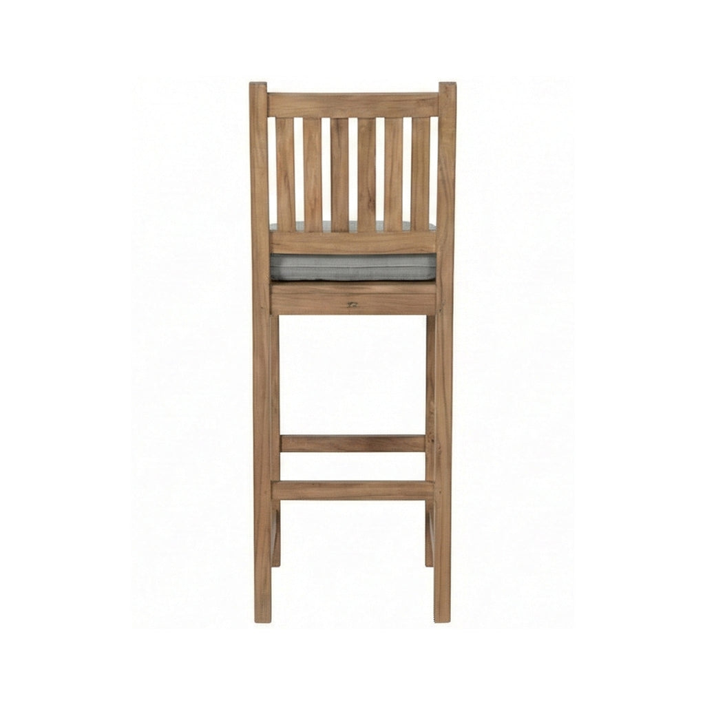 Upholstered Armless Teak Outdoor Bar Stool