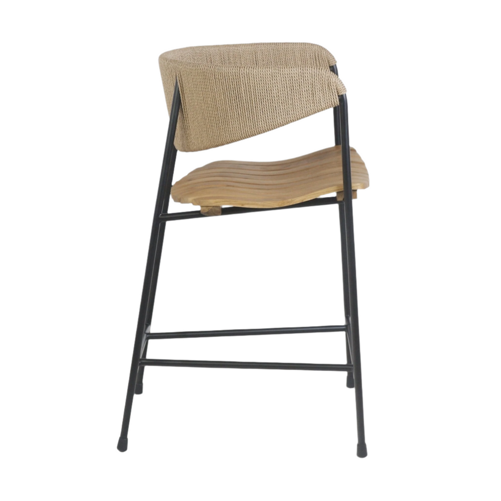 Stool with Teak Seat and Rush Weaving Backrest