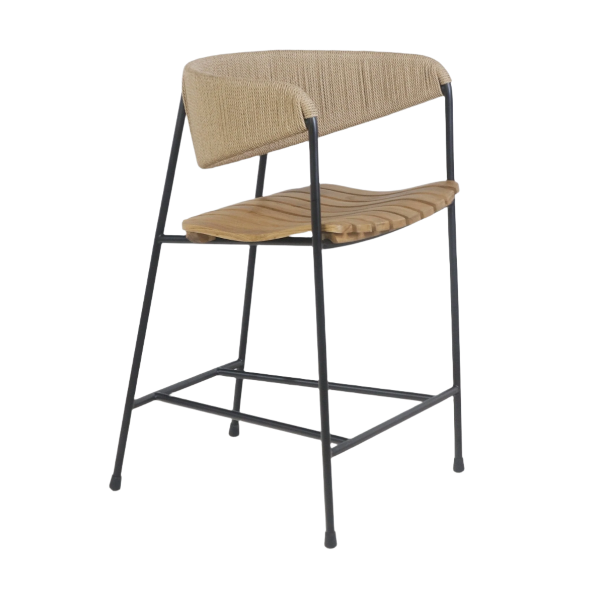 Stool with Teak Seat and Rush Weaving Backrest