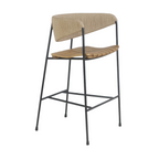 Stool with Teak Seat and Rush Weaving Backrest