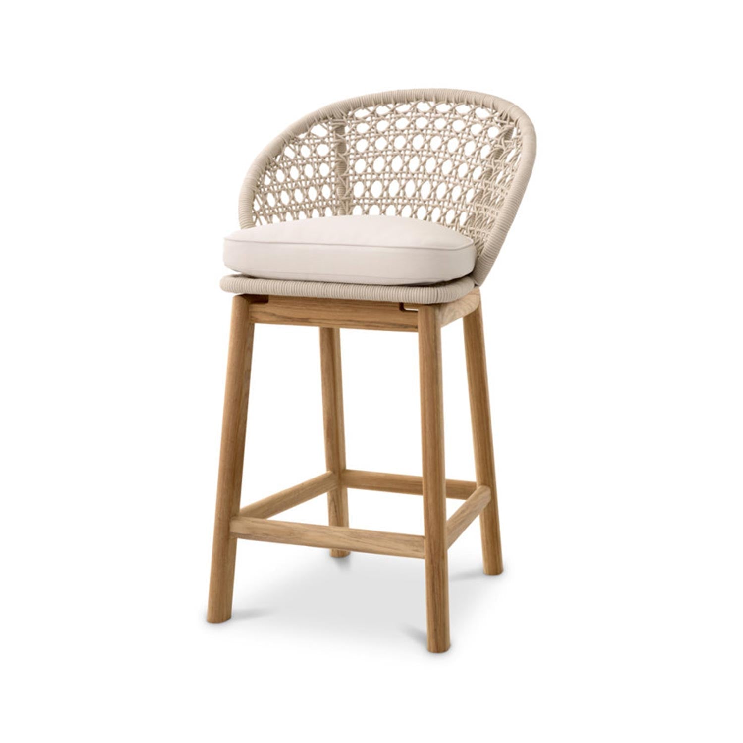 Upholstered Armless Teak Outdoor Bar Stool