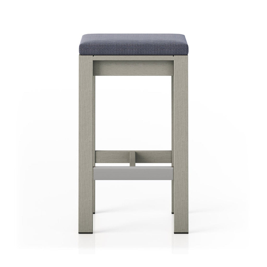 Upholstered Backless Teak Outdoor Bar Stool