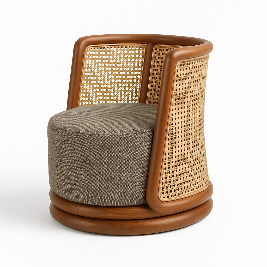 Rattan Swivel Lounge Chair Dubai Sand Fabric
